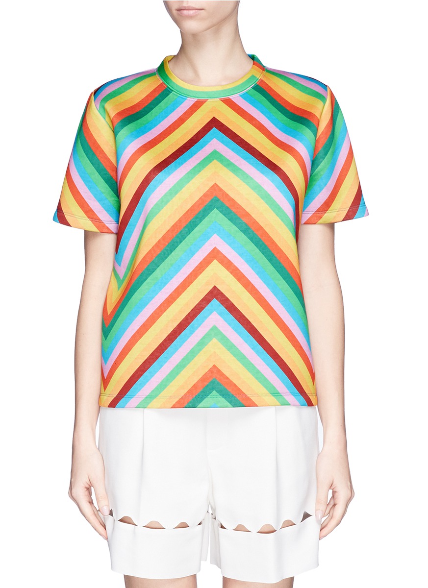 VALENTINO - 1973彩虹条纹太空棉短袖上衣 | 