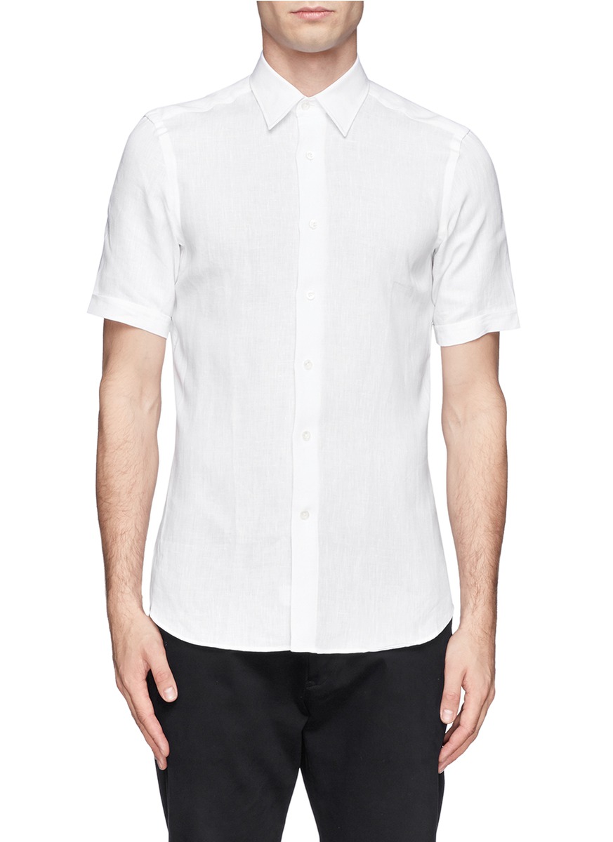 CANALI - 亚麻短袖衬衫 - 特卖 | 白色 休闲衬衫