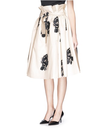MS MIN - 玫瑰刺绣羊毛混丝伞裙 - 特卖 | 白色 中