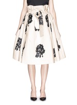 MS MIN - 玫瑰刺绣羊毛混丝伞裙 | 白色 中长裙