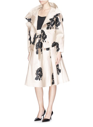 MS MIN - 玫瑰刺绣羊毛混丝伞裙 - 特卖 | 白色 中