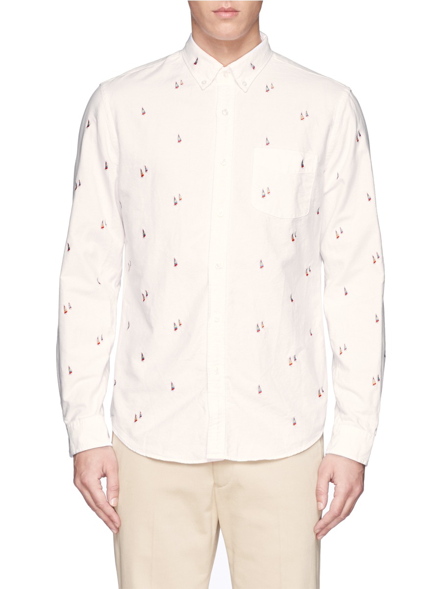 J. CREW - 帆船刺绣纯棉衬衫 | 白色 休闲衬衫 