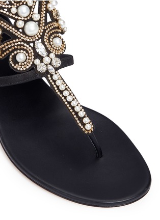 细节 - 点击放大 - RENÉ CAOVILLA - 人造珍珠仿水晶花卉绒面真皮凉鞋