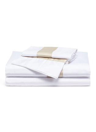 首图 –点击放大 - FRETTE - Bicolore特大双人床条纹围边棉缎四件套－白色及米色