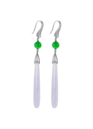 模特儿示范图 - 点击放大 - SAMUEL KUNG - Diamond jadeite 18k white gold drop earrings