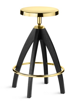 首图 –点击放大 - GHIDINI 1961 - Leporello Senior黄铜拼橡木圆凳－黑色