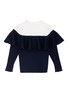 模特儿示范图 - 点击放大 - COMME MOI - 儿童款拼色荷叶边混羊毛针织衫