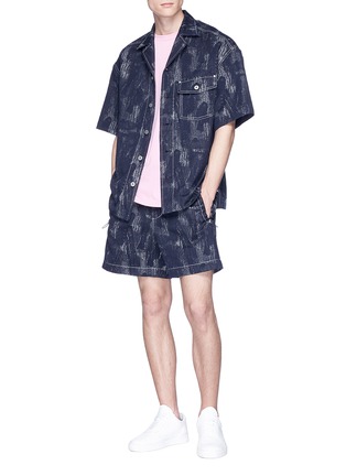 模特儿示范图 - 点击放大 - FENG CHEN WANG - 混棉及亚麻抽绳休闲短裤