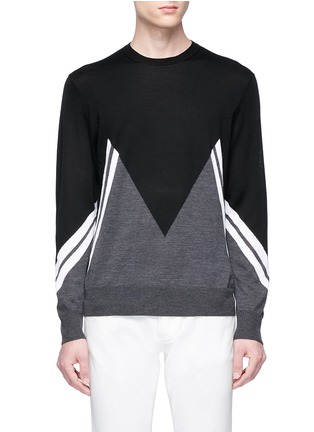 首图 - 点击放大 - NEIL BARRETT - New Modernist几何图案拼色美丽诺羊毛针织衫