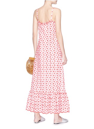模特示范图 - 点击放大 - LISA MARIE FERNANDEZ - 花卉刺绣镂空荷叶边连衣裙