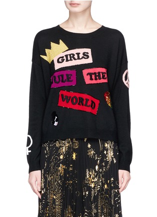 首图 - 点击放大 - ALICE + OLIVIA - GIRLS RULE THE WORLD标语Eleni珠饰亮片针织衫