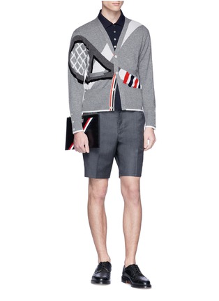 模特儿示范图 - 点击放大 - THOM BROWNE - 网球拍嵌花羊绒针织外套