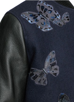 细节 - 点击放大 - VALENTINO GARAVANI - 蝴蝶刺绣拼皮袖飞行员夹克