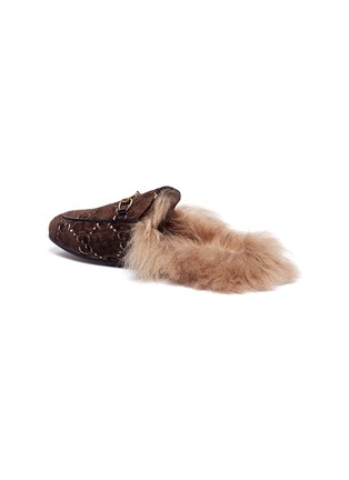 细节 - 点击放大 - GUCCI - 'Princetown' GG embroidered lamb fur velvet slide loafers