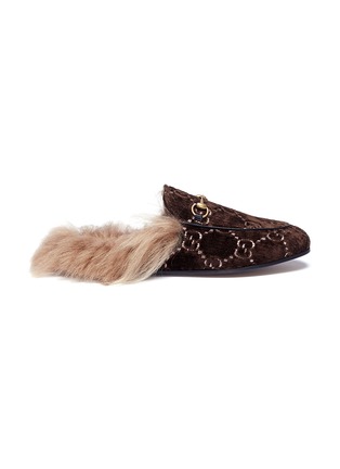 首图 - 点击放大 - GUCCI - 'Princetown' GG embroidered lamb fur velvet slide loafers
