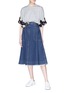 模特儿示范图 - 点击放大 - Minki - 拼色立体花卉装饰纯棉T恤