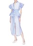 模特示范图 - 点击放大 - SILVIA TCHERASSI - Soragna条纹格纹泡泡袖府绸衬衫裙