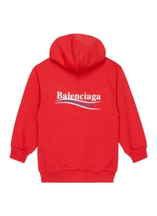模特示范图 - 点击放大 - BALENCIAGA - 儿童款品牌标志混棉连帽卫衣