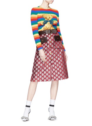模特儿示范图 - 点击放大 - GUCCI - 天鹅绒品牌标志小羊皮拼接半身裙