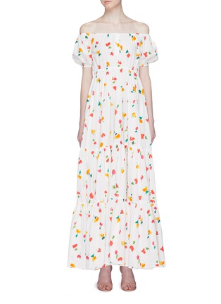 首图 - 点击放大 - CAROLINE CONSTAS - Bardot花卉图案一字领泡泡袖连衣裙