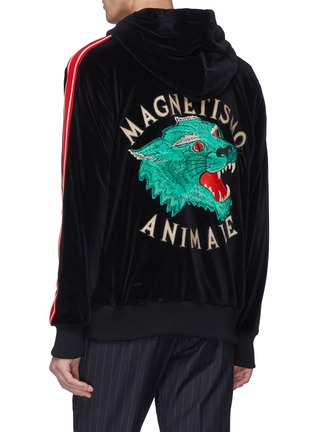 gucci - magnetismo animale虎头点缀侧条纹天鹅绒连帽外套