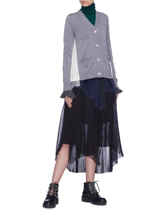 模特儿示范图 - 点击放大 - SACAI - 蕾丝下摆拼接设计羊毛针织外套