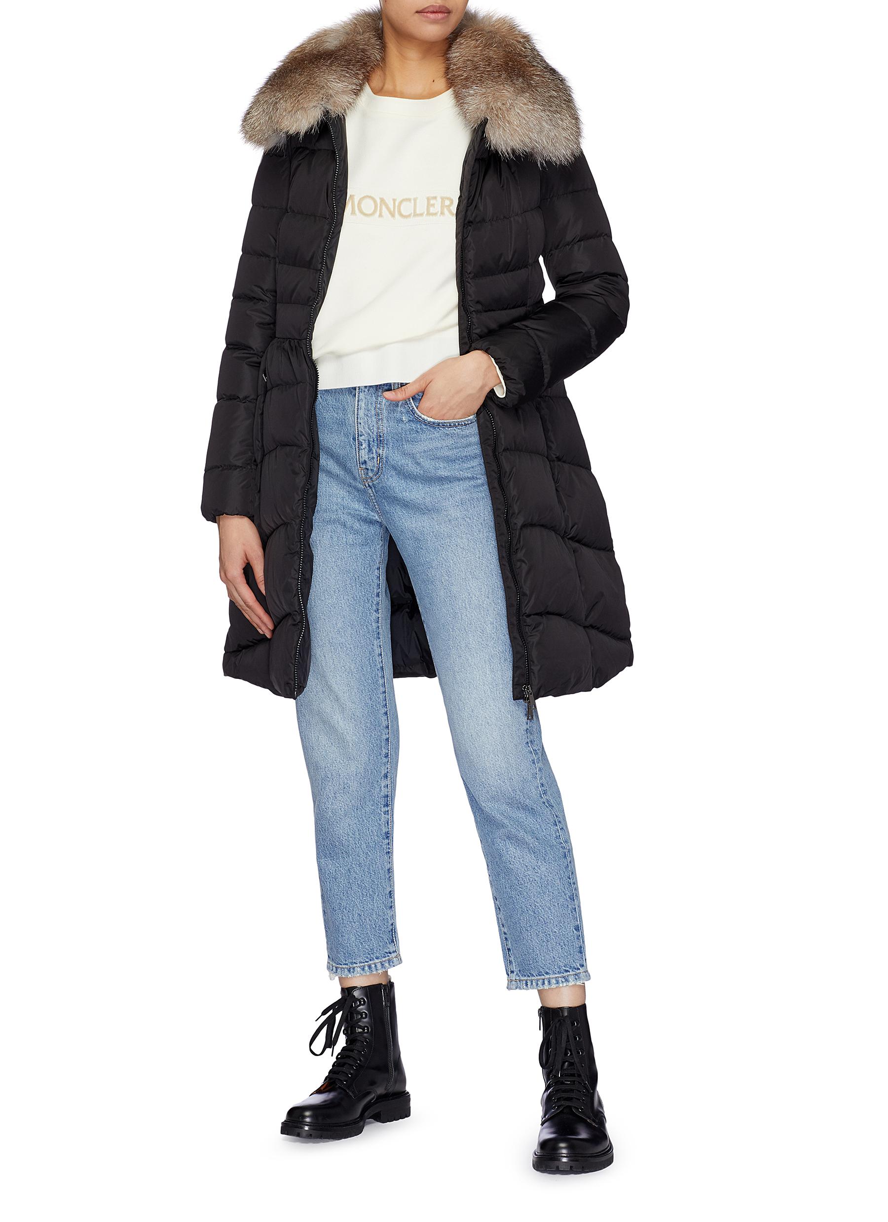 MONCLER  【HIRONDELLE 】 Moncler Hirondelle蓝狐毛边饰绗缝羽绒大衣