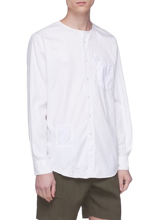 细节 - 点击放大 - Atelier & Repairs - White on White拼贴设计缝线图案纯棉衬衫