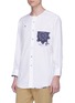 细节 - 点击放大 - Atelier & Repairs - Blue on White花卉布饰及缝线图案暗条纹衬衫