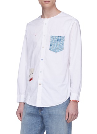 细节 - 点击放大 - Atelier & Repairs - Silk White纹理印花口袋缝线纯棉衬衫