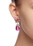 模特儿示范图 - 点击放大 - ANABELA CHAN - 'Pinkberry' diamond gemstone freshwater pearl drop earrings