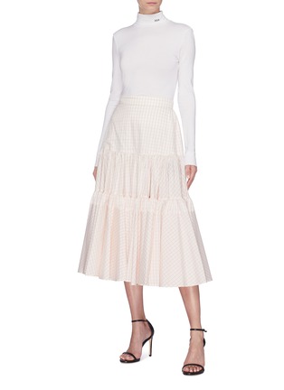 模特示范图 - 点击放大 - CALVIN KLEIN 205W39NYC - 拼接设计格纹真丝半身裙