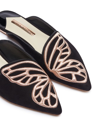 细节 - 点击放大 - SOPHIA WEBSTER - Bibi Butterfly蝴蝶翅膀刺绣绒面真皮穆勒拖鞋