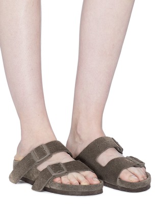 模特儿示范图 - 点击放大 - RICK OWENS - Arizona双绊带绒面真皮拖鞋