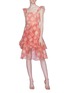 模特儿示范图 - 点击放大 - ALICE + OLIVIA - Azura搭叠荷叶边条纹薄纱连衣裙