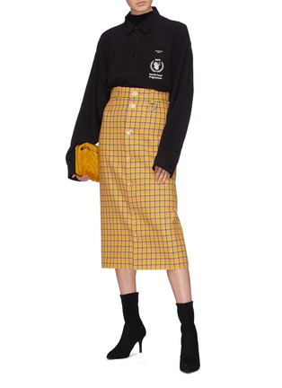 模特儿示范图 - 点击放大 - BALENCIAGA - 钮扣设计羊毛格纹铅笔裙