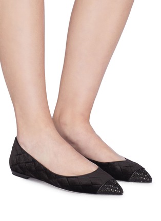 模特儿示范图 - 点击放大 - RENÉ CAOVILLA - Grace仿水晶绗缝天鹅绒平底鞋