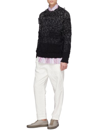 模特儿示范图 - 点击放大 - MAISON FLANEUR - 拼接设计毛线流苏羊毛针织衫