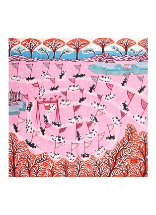 首图 –点击放大 - SHANG XIA - 动物滑冰图案桑蚕丝方巾－粉色