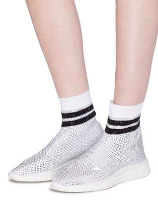 模特儿示范图 - 点击放大 - JOSHUA SANDERS - Strass knit sock sneakers