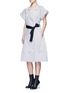 模特示范图 - 点击放大 - TOME - 五角星拼贴条纹混棉衬衫裙