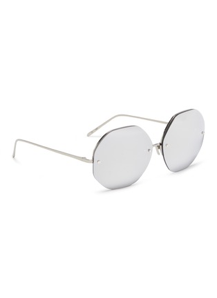 模特儿示范图 - 点击放大 - LINDA FARROW - oversize六边形镀白金钛镜框太阳眼镜