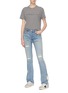 模特儿示范图 - 点击放大 - SANDRINE ROSE - 侧条纹磨破高腰水洗喇叭牛仔裤