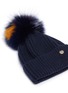 细节 - 点击放大 - YVES SALOMON - 拼色狐毛毛球针织帽