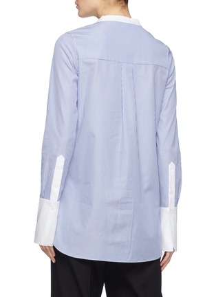 铆钉点缀拼接设计条纹立领有机棉衬衫