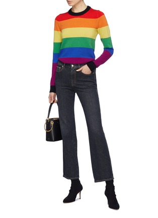 模特儿示范图 - 点击放大 - SONIA RYKIEL - Saint-Germain纯棉水洗露踝喇叭牛仔裤