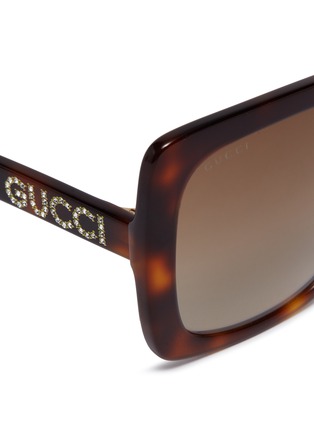 细节 - 点击放大 - GUCCI - 仿水晶品牌名称琥珀方框太阳眼镜