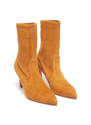 细节 - 点击放大 - STUART WEITZMAN - Rapture弹力绒面真皮尖头高跟短靴