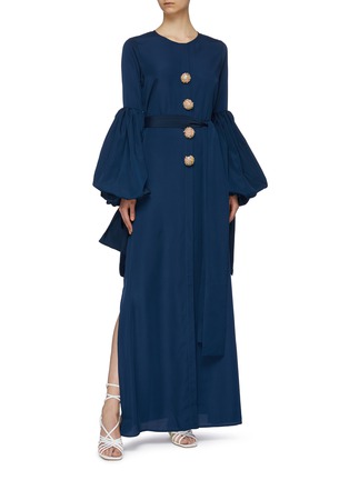 模特示范图 - 点击放大 - LEAL DACCARETT - Gorgona珠饰钮扣喇叭袖衬衫裙