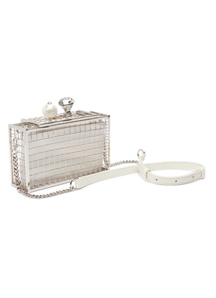 细节 - 点击放大 - CECILIA MA - 'Bingo' faux pearl glass crystal charm cage brass clutch